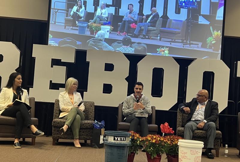 Taking part in a panel discussion at the Concierge Medicine forum are (l-r) Dr. Brook Choulet, Dr. Laura Beaty, Concierge Medicine Today editor Michael Tetreault, and Dr. Uday Jani of Milton.